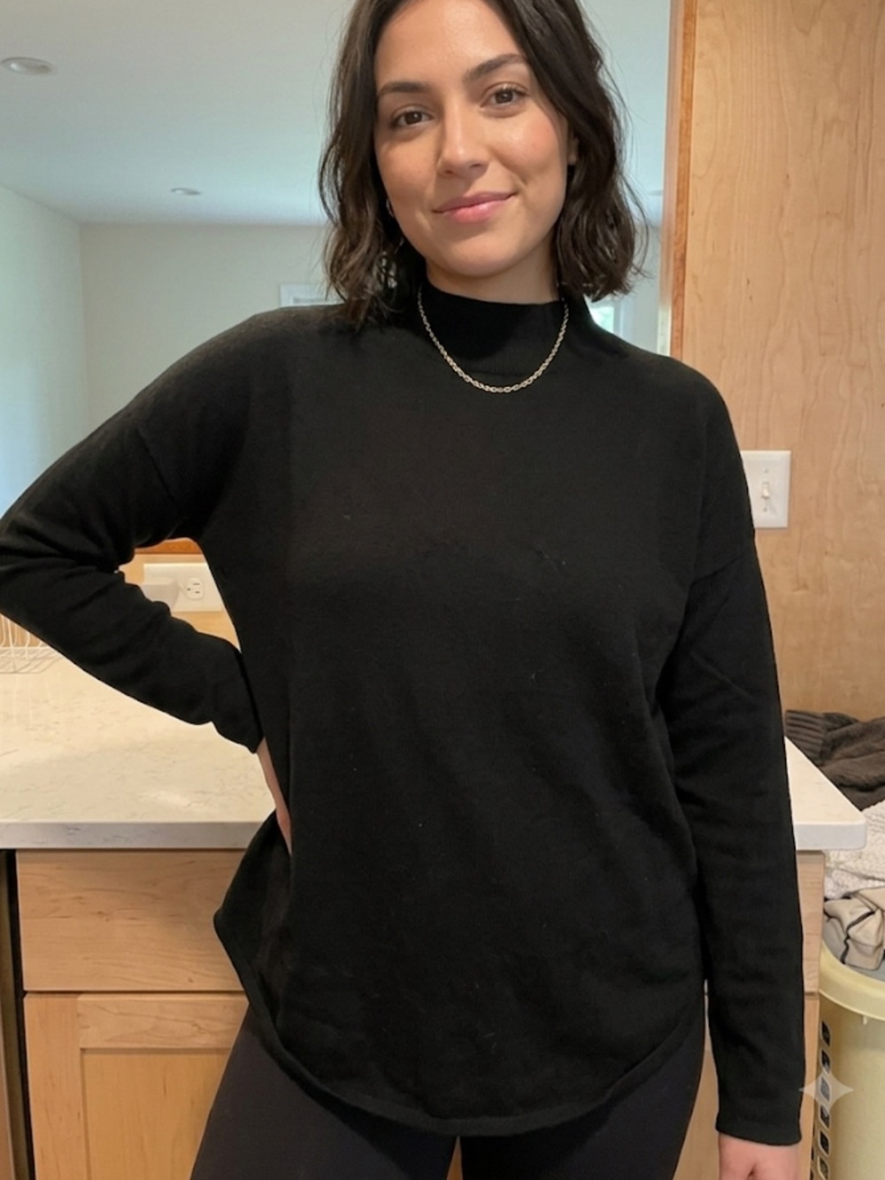 Madewell Black Mock Neck Long Sleeve Top small merino wool EUC cozy